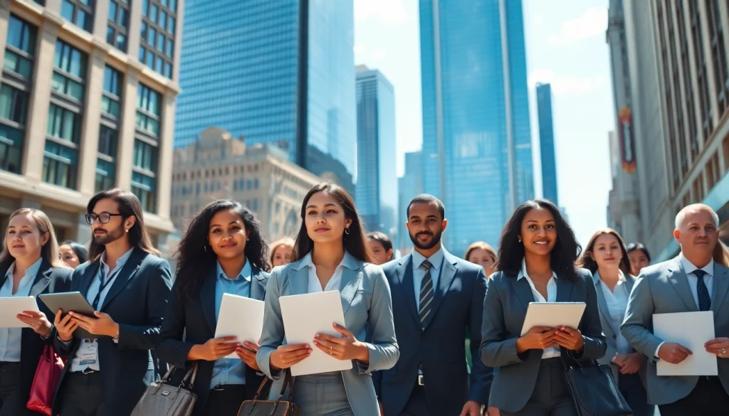 Explore Chicago jobs with diverse professionals in a vibrant urban setting, highlighting career opportunities.