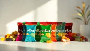 Erlebe die Vielfalt der elfbar pods mit bunten Designs und Aromen auf einem eleganten Hintergrund.