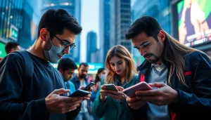 Join the action with the best sports betting sites India, featuring engaged users monitoring bets on mobile devices.