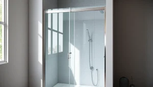 Découvrez une paroi de douche 150x200 avec design épuré et verre sécurisé dans une salle de bains moderne.
