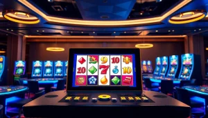 Menampilkan permainan pakde4d slot di kasino modern dengan nuansa penuh semangat.