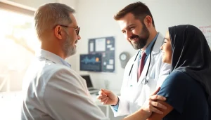 Promoting Health through compassionate doctor-patient interaction in a bright clinic.