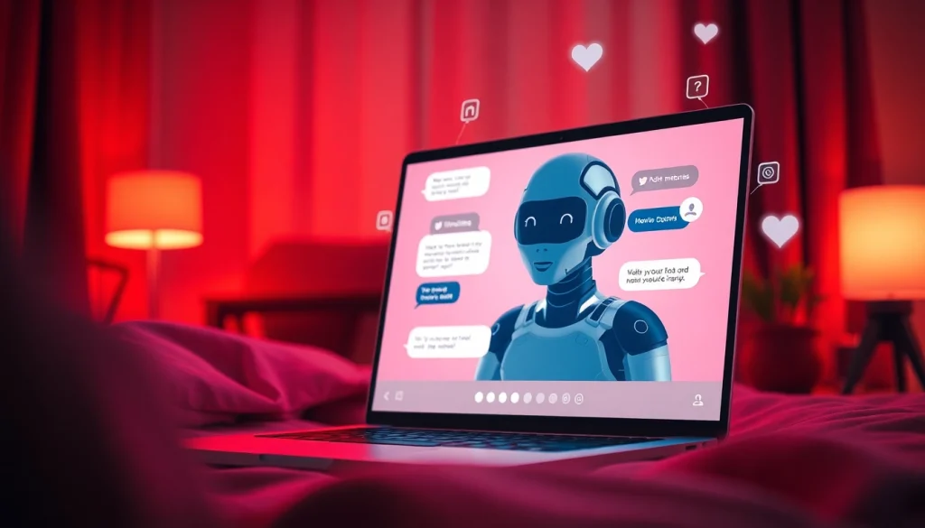 Engaging scene of a user interacting with a sex chat ai on a laptop, depicting a cozy digital experience.