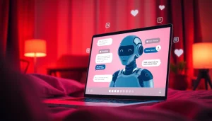 Engaging scene of a user interacting with a sex chat ai on a laptop, depicting a cozy digital experience.