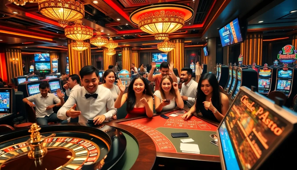 Experience the thrill of 12bet with players engaged in vibrant casino games and online gambling activities.