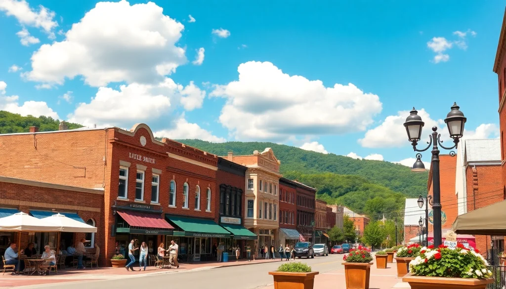 Experience the vibrant streets of Clarksburg, highlighting local shops and scenic views.