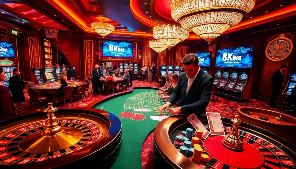 Experience thrilling gameplay with 8kbet.com featuring diverse casino games on a vibrant gaming floor.