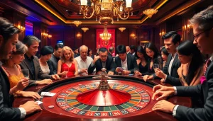 Experience luxury and excitement in this casino scene featuring players and the phrase "Nếu như vậy bám vào đây" at the roulette table.