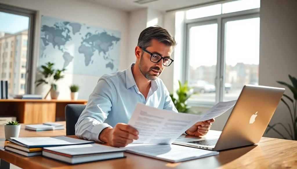 Traducteur assermenté russe professionnel examinant des documents pour des services de traduction certifiée.