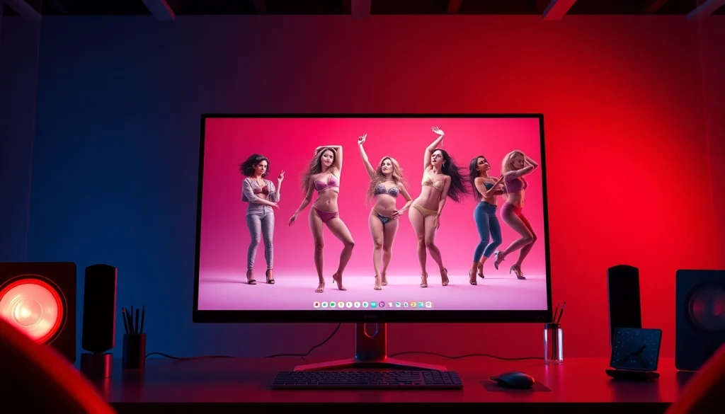 Engaging NSFW AI image generator interface showcasing vibrant digital art in a modern setting.