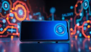 The Samsung Galaxy S8 displayed prominently, showcasing its Infinity Display in a modern tech setting, emphasizing innovation.