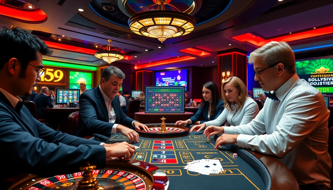 Engaging scene of Tool xổ số siêu tốc with players at a high-stakes casino table.