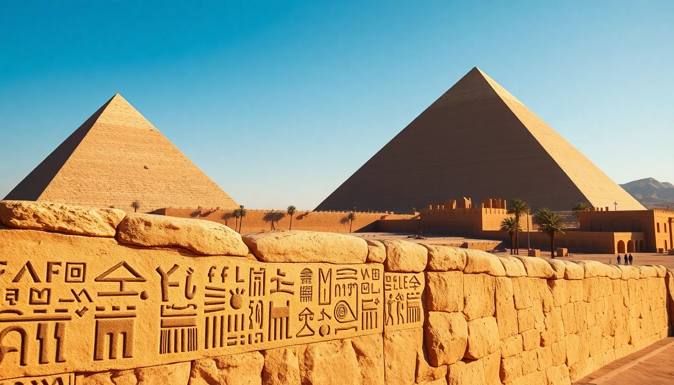 Explore the ancient piraminds with hieroglyphs and desert scenery in a stunning portrayal.