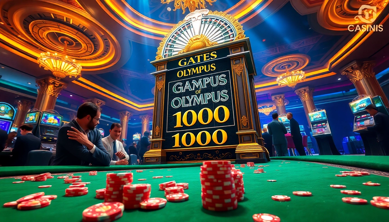 Experience the excitement of olympus 1000 in a luxurious casino scene with enthusiastic players.