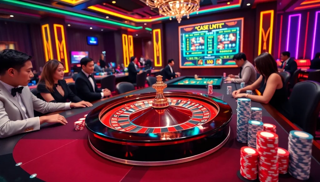 Exciting gaming experience at nhà cái vua99 with vibrant casino elements and players strategizing.