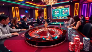 Exciting gaming experience at nhà cái vua99 with vibrant casino elements and players strategizing.