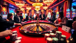 Players enjoying thrilling BK8 casino games at a luxurious roulette table.