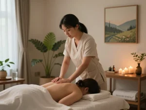 인천 출장마사지 session in a tranquil hotel room with a skilled therapist.
