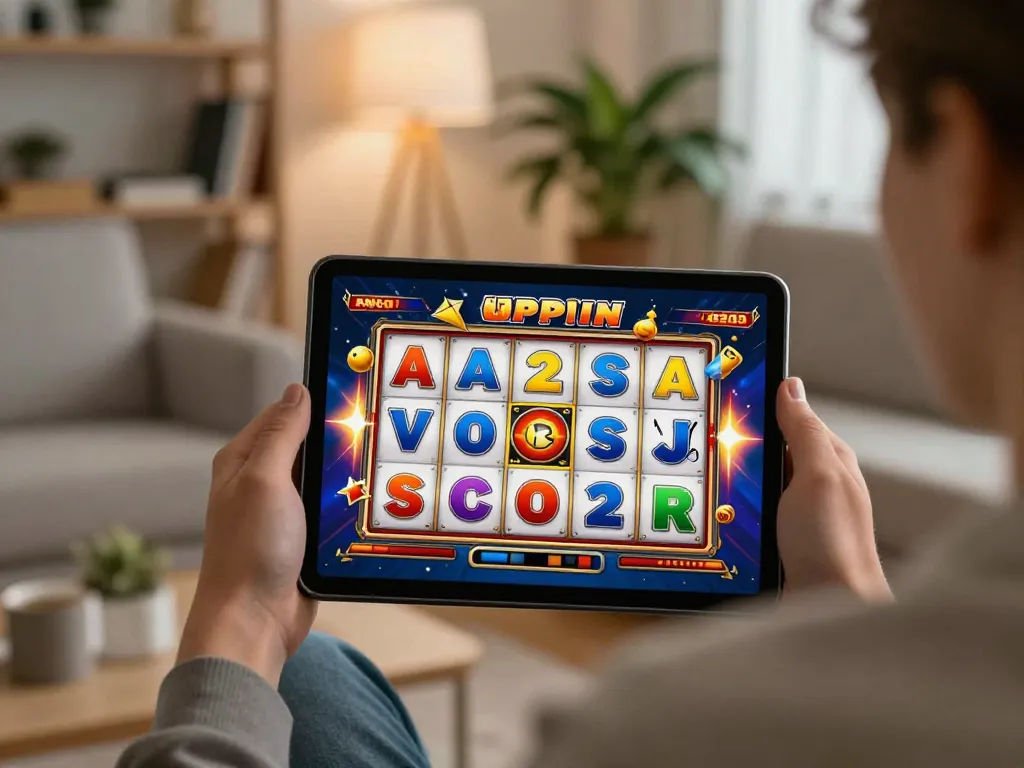 Sparking excitement as a player spins the reels on situs slot in a cozy living room.