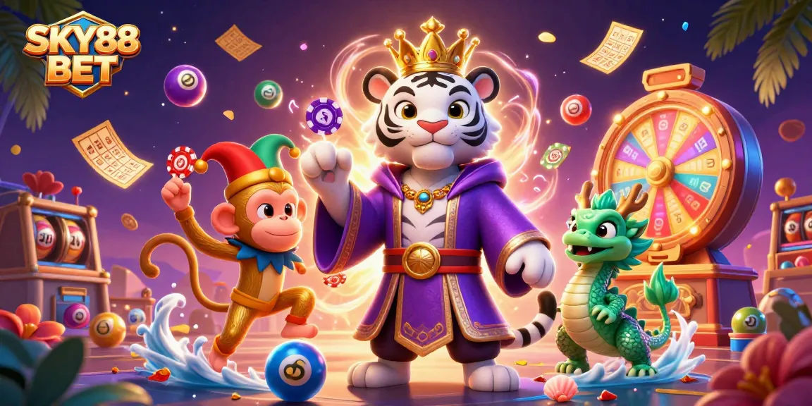 Experience the excitement of SKY88 BET with a vibrant 3D illustration of casino elements sparkling and engaging players.
