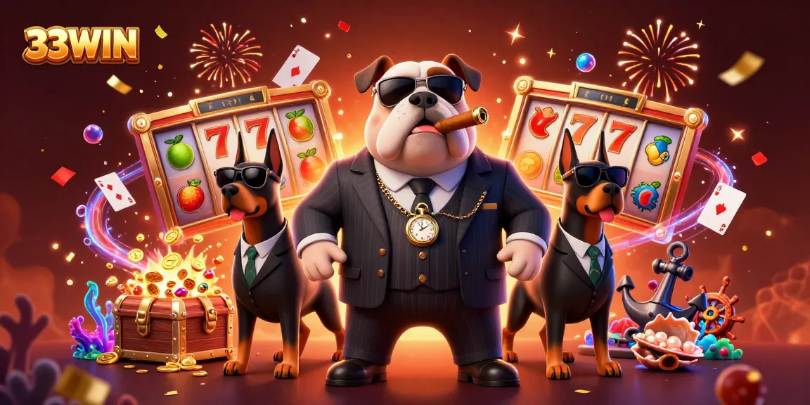Engage with the thrilling world of 33WIN featuring a mafia boss bulldog illustrating dynamic casino gameplay.
