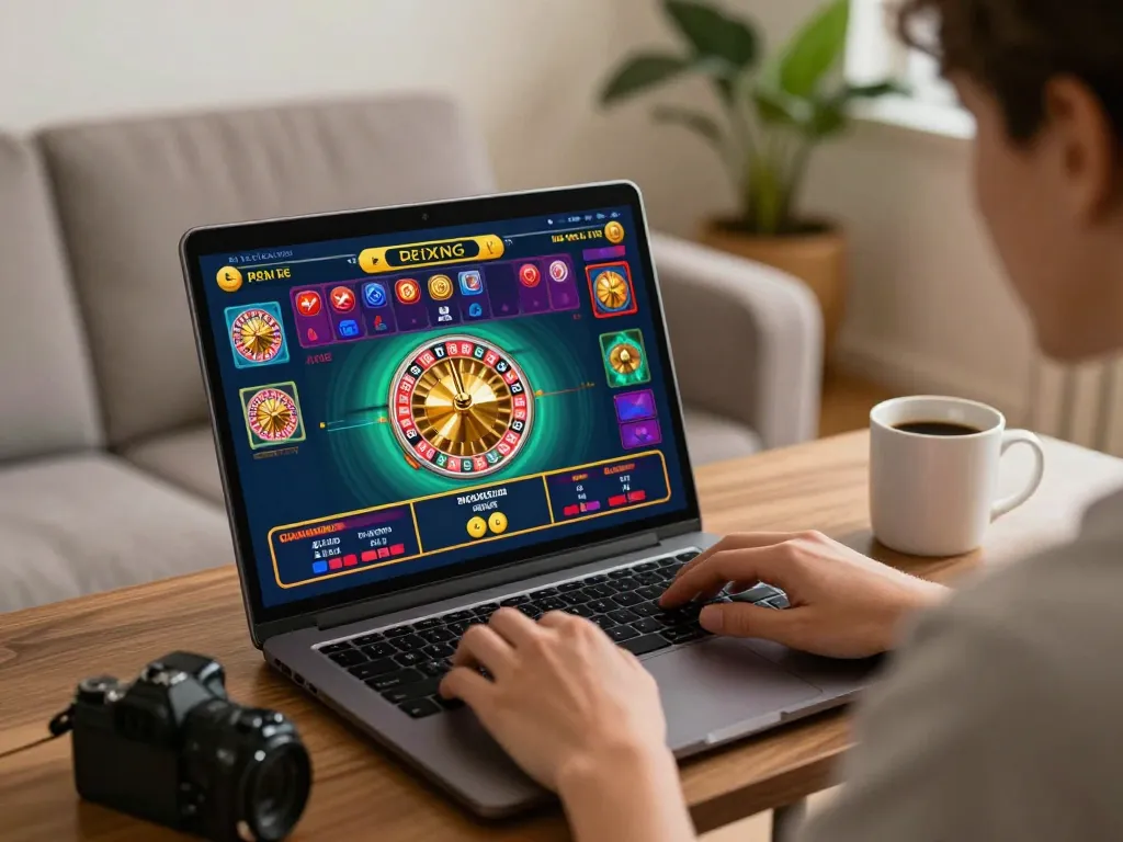 Enjoying live roulette action on Fun88 from a cozy home setting with a laptop.