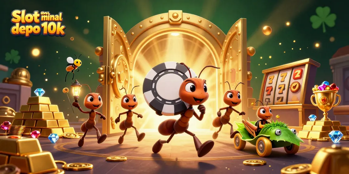 Menghadapi kemenangan di slot minimal depo 10k dengan gambar tim semut menarik chip poker raksasa.