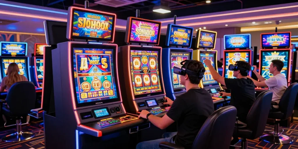 Players at non UK casinos celebrating wins and enjoying games like video slots and live dealer tables, showcasing the excitement of digital gambling at https://dsam.org.uk.
