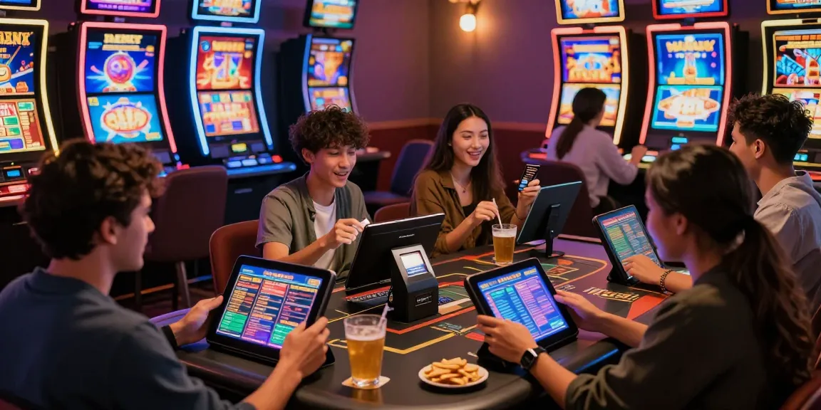 Exciting scene of players at credit card casinos enjoying slots and live games together.