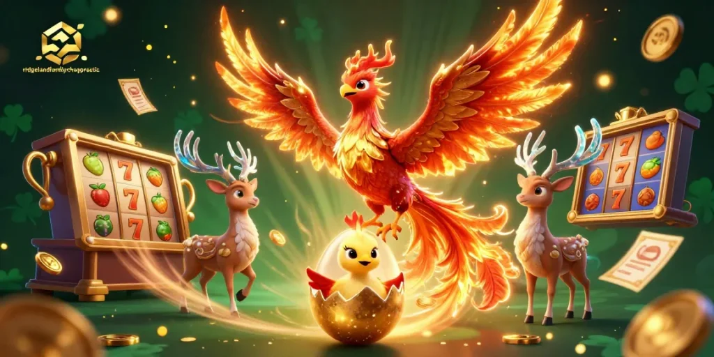 Permainan slot dengan ridgelandfamilychiropractic menampilkan phoenix dan elemen kasino yang menarik.
